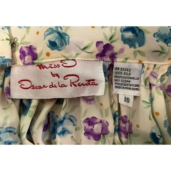 Miss O By Oscar De La Renta Floral 100% Silk Blouse Skirt Womens Size 10 Vintage